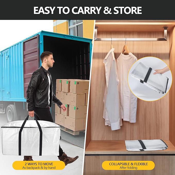 Extra Large Storage Bags Set Heavy Duty Moving Totes with Handles, Waterproof Dual-Way Carrying Design with Vacuum Storage Bag Combo,College Dorm,Traveling,Camping(6 Moving bag & 10 Vacuum Seal Bags)
