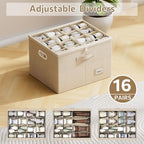 2 Pack Shoe Organizer for Closet Large Shoe Box Storage Containers with Clear Window Space Saving Shoe Bin with Foldable Bottom Support Adjustable Dividers Fits 32 Pairs (Beige, (19.7x15.7x13inch)x2)