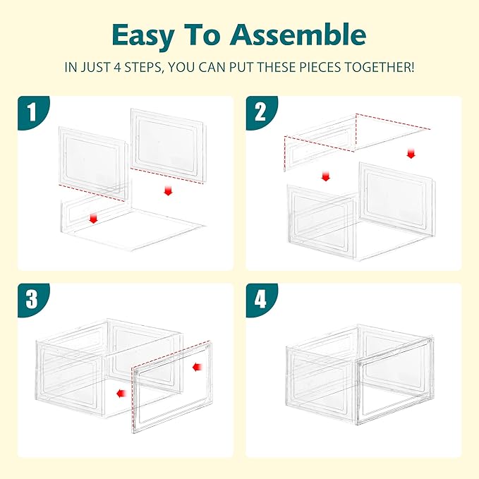 6 Pack Shoe Cases for Sneakers Transparent Shoe Storage Box Hat Display Case Stackable Storage Bins for Closet with Magnetic Door, Size 12