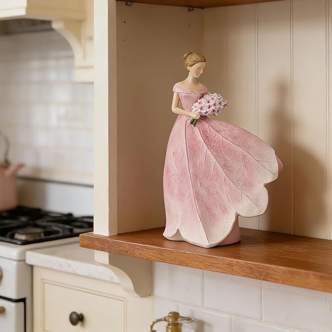 Guichifun Fairy Statue Collection Home Decoration - Pink Leaf Angel Girls Resin Modern Table Decor for Living Room Office Sculpture Decor for Women Indoor Rustic Figurines Gift 5 x 3 x 7.5 Inch