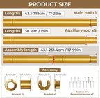 Mavivegue Closet Rod, 17 to 99 Inch Gold Adjustable Closet Rods for Hanging Clothes, Hanging Rod for Closet Wardrobes Laundry RV, Bathroom
