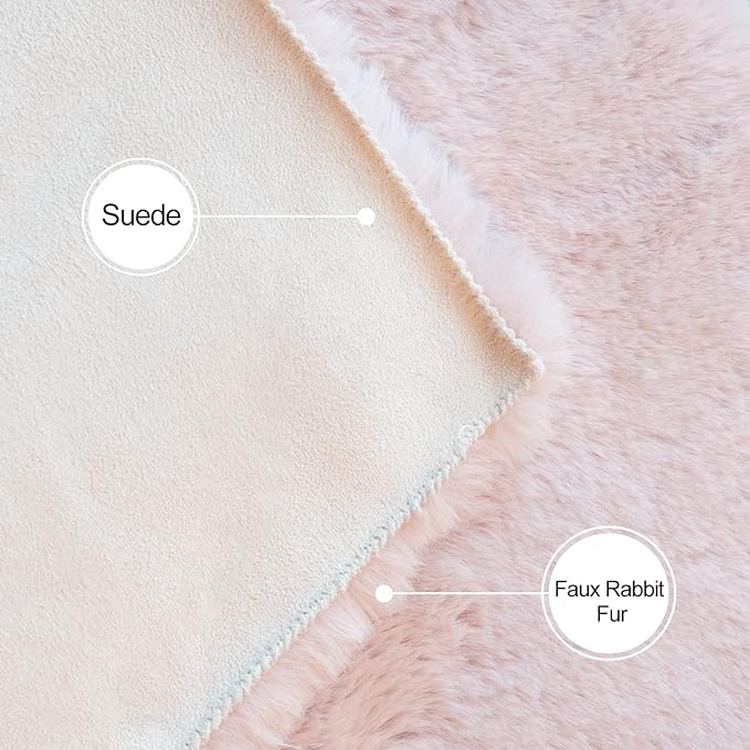Small Pink Fuzzy Faux Rabbit Shaggy Fur Rug Furry Washable Runner Rug 2x6 Fluffy Rugs for Bedroom Living Room Nursery Rugs Teen Room Décor