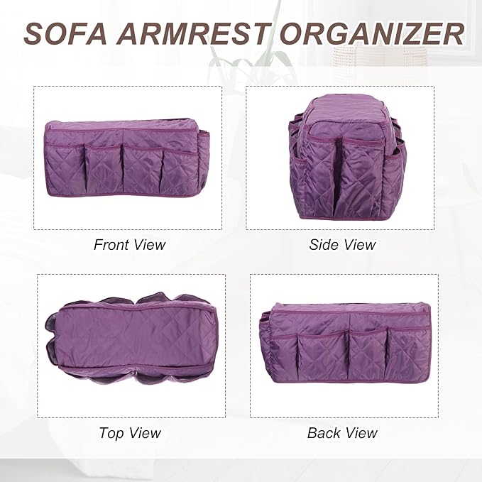 uxcell 2 Pcs Recliner Armchair Caddy, Couch Armrest Organizer with 14 Pockets for Bedside Sofa Remote Control Holder Magazine Phone Book Glasses (Purple, 20" x 7" x 9")