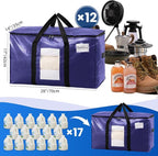 TAILI 12 Pack Dark Blue Extra Large Moving Bags, Heavy Duty Totes with Visible Window, Wrap Around Handles, Great for Space-Saving