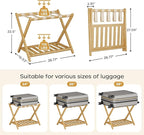 Fully Assembled Luggage Rack, 26.77" Luggage Rack for Guest Room, Bamboo Folding Suitcase Stand with Storage Shelf, 5 Nylon Straps, Heavy Duty Luggage Holder for Bedroom Hotel, 1 Pack, Natural