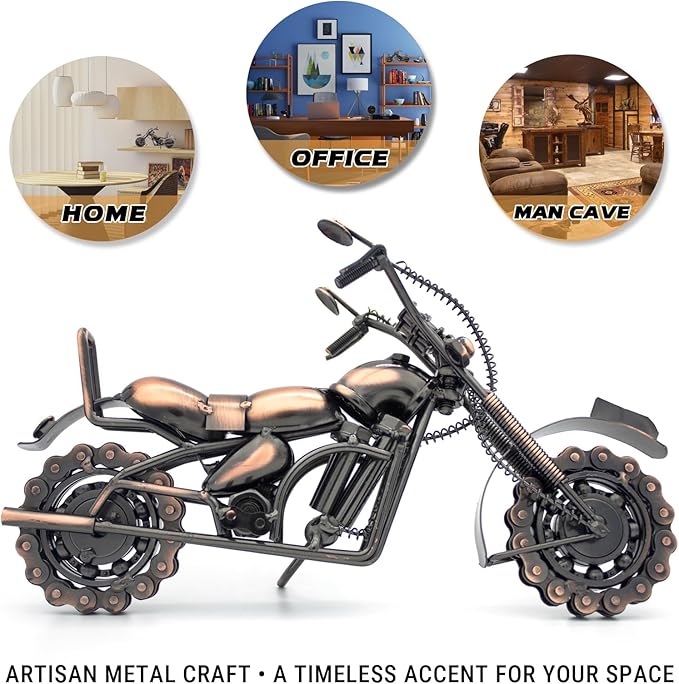 Motorcycle Gifts for Men & Women Bikers, 11.8" Handmade Metal Motorcycle Model, Vintage Motorcycle Decor for Man Cave, Garage, Home & Office