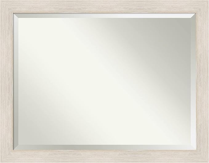 Amanti Art White Wall Mirror 35x45 Hardwood White Wash Rectangle Bathroom Mirror for Wall Decor Living Room, X-Large Country Rustic Wood Frame, Hangs Horizonally and Vertically, Bathroom Decor,