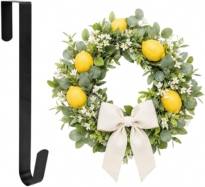 Sattiyrch 12" Wreath Hanger for Front Door,Steel Over The Door Hanger Hook,Wreath Door Hanger (Black,1)
