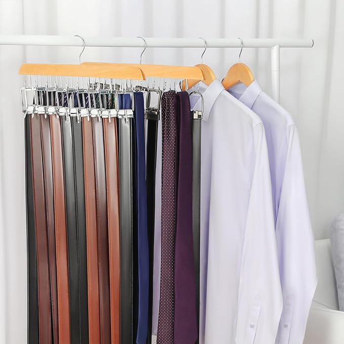 TOPIA HANGER 40 Hooks Belt Tie Hanger Space Saving for Closet, 2 IN 1 Belt Ties Racks Max 60 Belts with 60 Ties Capacity, Curved with Flat Hooks for Belts,Ties,Bras,Closet Organizers and Storage CT70N
