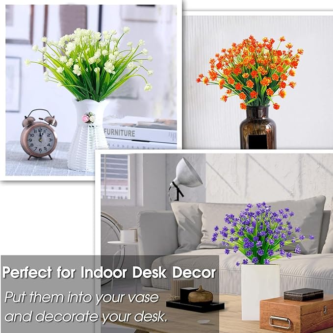 20 Bundles Artificial Flowers for Outdoors Spring Summer Decor-UV Resistant Fake Mums Faux Plants Plastic Flowers Greenery for Home Porch Gardens Fireplace Patio Indoor Outsides Decor(Orange Red)