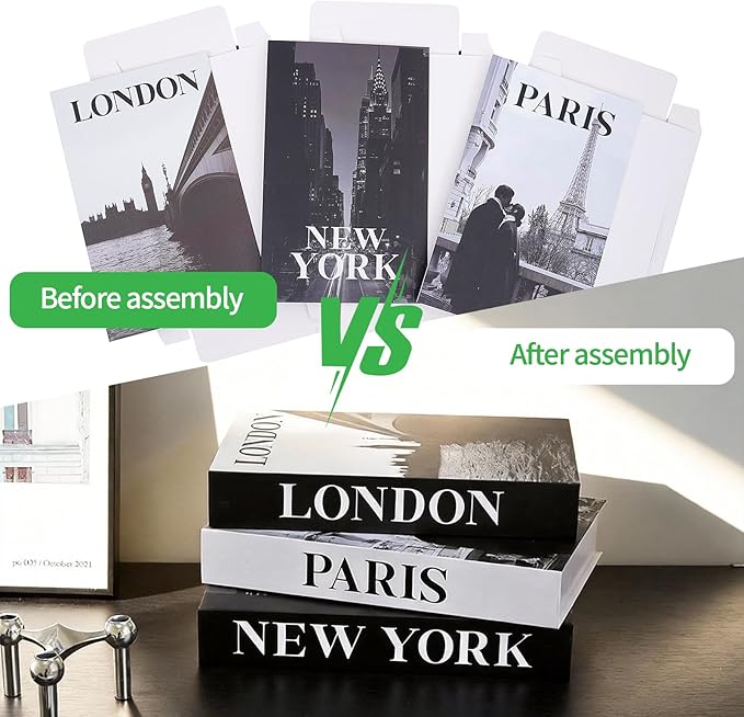 3 PCS Faux Decorative Books for Home Decor-Coffee Table Books Decor-Aesthetic Fake/Faux Books for Decoration,libros Decoration for Coffee Table, Shelf Accessories (3-Paris London Newyork kiss)