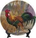 Rooster Decorative Plates, 10 Inch, Chicken In Rice Field Round Display Plate, Hanging Decorative Plate with Display Stand, Ceramic Craft for Wall Hanging Decorative
