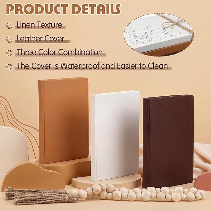 Feifeiya 3 Pieces Faux Decorative Books Set for Home Decor Fake Book for Shelves Coffee Table Stacked Linen Covered Display Notebook with Wood Bead Bookend Gift for Living Room(Vintage Coffee)