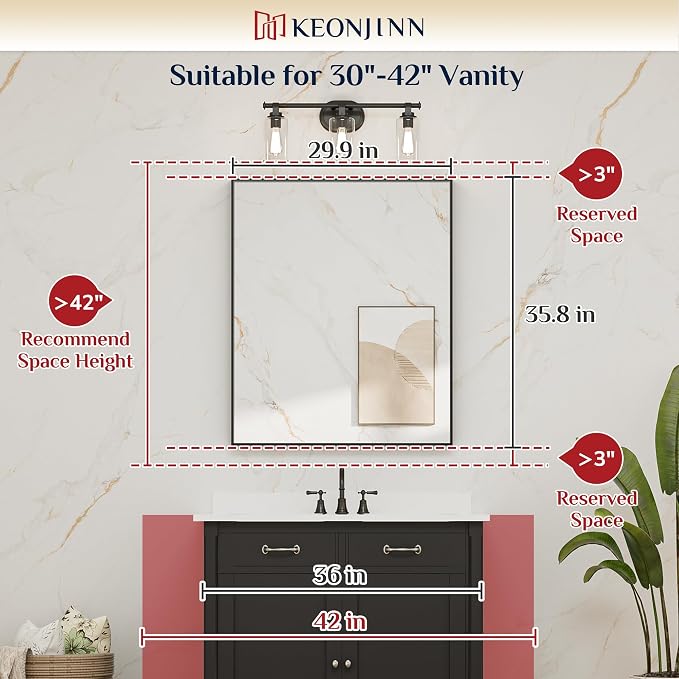 Keonjinn 30 x 36 Inch Brushed Gold Bathroom Mirror Metal Framed Rectangle Wall Gold Vanity Mirror for Bathroom Gold Rectangle Mirror for Bathroom Over Sink(Horizontal/Vertical)