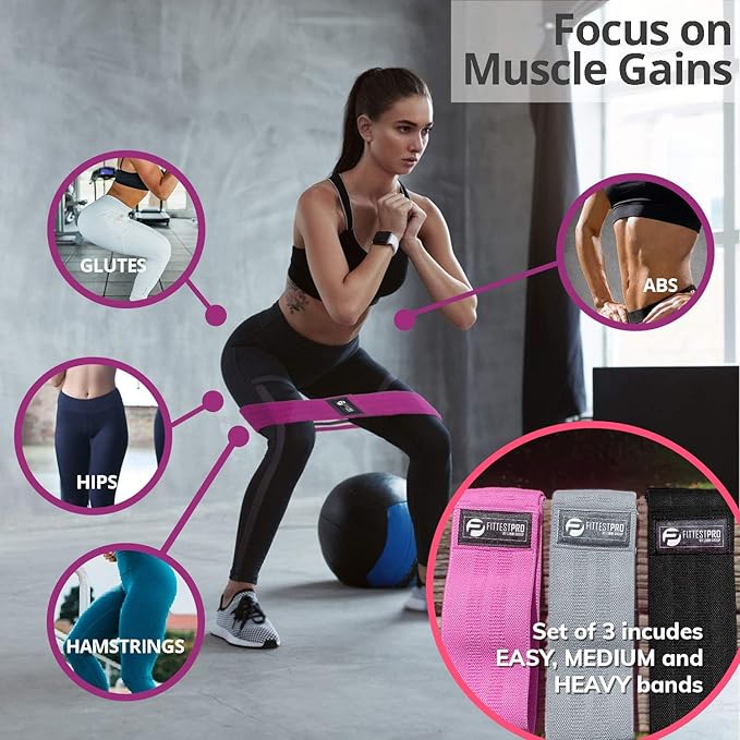 Fittest Pro by Limm Resistance Bands for Legs and Butt, Fabric Exercise Loop Bands Yoga, Pilates, Rehab, Fitness and Home Workout, Strength Bands for Booty