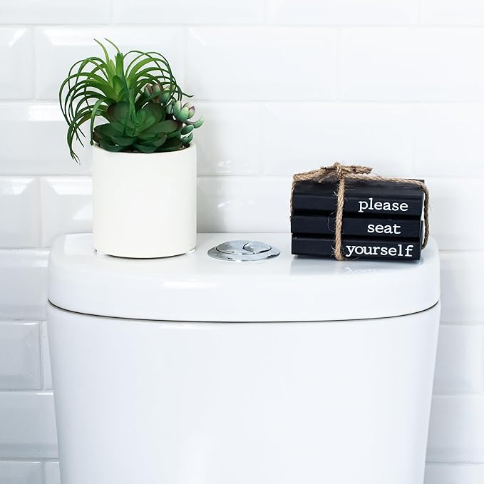 Farmhouse Bathroom Decor - Funny Rustic Wooden Mini Books for Your Restroom Shelf - The Perfect Small Decorative Accent for The Guest Bathroom - Black