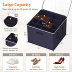 Lifewit Shoe Storage Organizer for Closet, Fabric Large Shoe Box Storage Containers with Clear Cover, Foldable Bins for Boots Heels Sneakers Fits 36-48 Pairs (Each 12-16 Pairs) 3 Pack Blue
