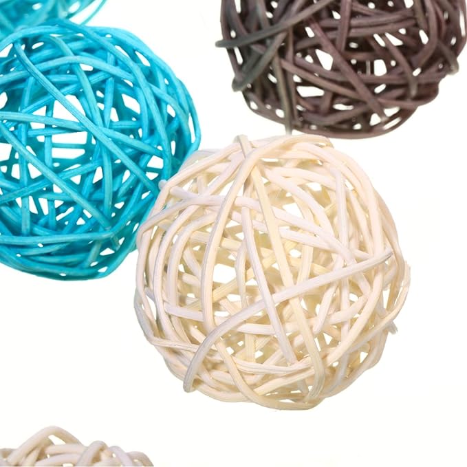 Yaomiao 15 Pieces Wicker Rattan Balls Decorative Orbs Vase Fillers for Craft, Party, Wedding Table Decoration, Aromatherapy Accessories, 1.8 Inch(Light-Blue White Gray)