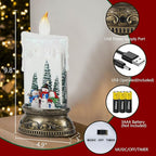Wondise Rechargeable Musical Snow Globe Lantern with 6H Timer, Battery Operated USB Powered Lighted Snow Globe Lamp Spinning Water Swirling Glitters Holiday Decor Snowman Famliy
