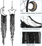 PATIKIL Moon Star Dream Catcher Decor, 39" Boho Dream Catcher Macrame Woven Wall Hanging for Home Decor Bedroom Accessories Cafes Wedding Decoration, Black