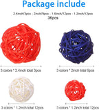 Patelai 36 Pcs Wicker Rattan Balls Decorative Balls for Vase Centerpiece Bowls Orbs Filler for Home Decor,4 Sizes(Royal Blue, White, Red,2.4'',2'',1.6'',1.2'')