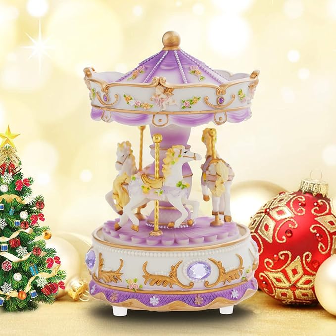 LOVE FOR YOU Gift-Wrapped Musical Carousel Music Box Color Lights Merry Go Round Horses Unicorn Decor Gifts for Girls and Daughter Granddaughter Niece Women Kids Christmas Birthday