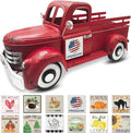 Patriotic Decorations 13.4 Inch Farmhouse Vintage Red Truck with 12 Magnets Interchangeable Seasonal Decor Rustic Metal Pickup 4th of July Decor 250 America Anniversary Centerpieces for Home