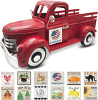 Patriotic Decorations 13.4 Inch Farmhouse Vintage Red Truck with 12 Magnets Interchangeable Seasonal Decor Rustic Metal Pickup 4th of July Decor 250 America Anniversary Centerpieces for Home