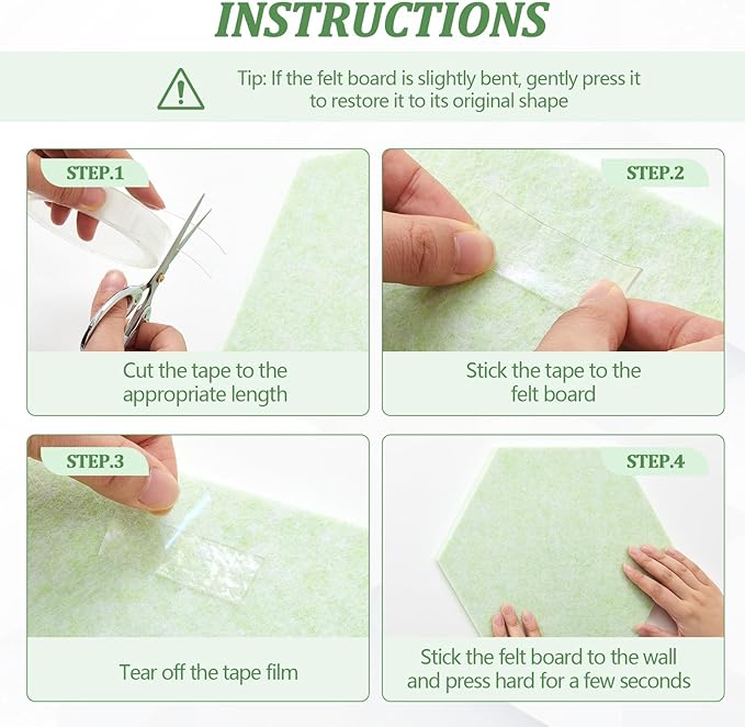 Mindsoft 16 Pcs Hexagon Cork Board for Walls with 50 Wooden Push Pins 12x10 in Felt DIY Tiles Notice with Nano Tape Hanging Bulletin Board for Home Photo Office Memo Note (Green)