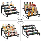 YINMIT Wooden Display Riser Stand, Tiered Perfume and Cologne Organizer Stand, 4 Tier Spice Rack Organizer, Rustic Display Shelf for Candles (4 Tier,Black)