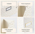 BLU MONACO | Cardboard Magazine File Holder Set of 4 | Vertical Magazine File Holder for Desk and Shelves | Cream Gold Foldable Magazine Holders with Label Slots