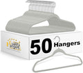 Quality Hangers 50 Pack Plastic Hangers for Clothes - Slim Non-Velvet Hangers with 360° Swivel Chrome Hook & Non Slip Notches - Ideal for Dresses Coats Shirts Jackets & More - Gray (Gray, 50 Pack)