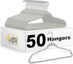 Quality Hangers 50 Pack Plastic Hangers for Clothes - Slim Non-Velvet Hangers with 360° Swivel Chrome Hook & Non Slip Notches - Ideal for Dresses Coats Shirts Jackets & More - Gray (Gray, 50 Pack)