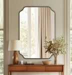 ANDY STAR 26"x38" Gold Mirror, Brushed Brass Scalloped Wall Mirror, Unique Rectangle Mirror, Bathroom Mirror in Anti-Rust Stainless Steel Metal Frame, 1’’ Deep Wall-Mounted Vertically/Horizontally