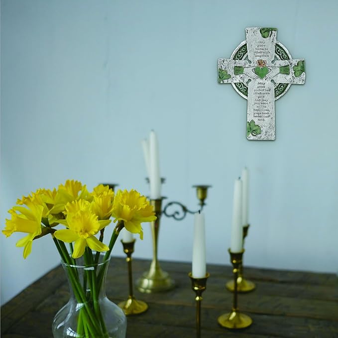 TALPGOD Celtic Cross Irish Blessing Wall Decor, Irish Wall Art for Home, Ireland Gifts, Catholic Cross, Green, 9.45 Inch x 7.48 Inch