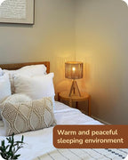 EDISHINE Small Rattan Table Lamp, Wood Tripod Bedside Lamp, Boho Nightstand Lamp for Living Room, End Table, Office, E26 Base, Natural Style