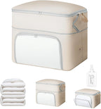 Comforter Storage Bag - Large Capacity Blanket Storage Bags Front-opening Ultra Space Saving Self Compression Organizer, Washable Compression Bags for Storage Comforter Blanket, 1 Pack, Beige