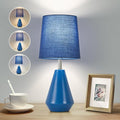 Small Bedside Table Lamp for Bedroom - Reading Desk Lamp with 3 Color Temperatures，15.5" Nightstand Ceramic Lamp with Fabric Shade for Kids Room,Living Room,Dorm,Home Office (Blue)