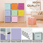9 Cube Storage Organizer with Shelf Back to School Boxes 11 Inch Toy Storage Bins Closet Organizers Drawers Fabric Dresser for Playroom Books Bedroom Dorm Kitchen (Macaron Colors)