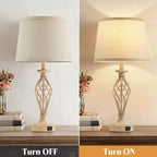 EJIAXIN Bedside Table Lamp for Bedroom Set of 2 - Beige Nightstand Lamps with USB C+A Ports,Rustic Distressed Farmhouse Bedroom Lamp - Lamp for Living Room Reading Bed Side End Table Bulbs Included