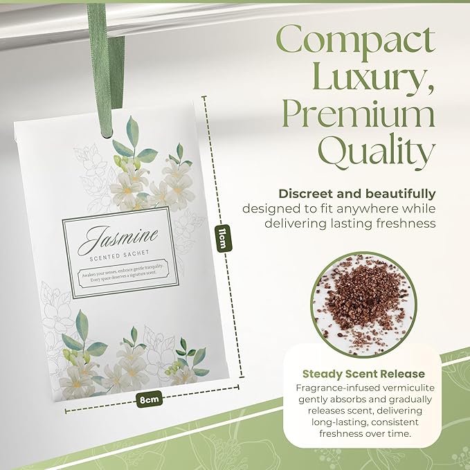 15 Pack Jasmine Sachets for Drawers and Closets, Scented Sachets for Drawers, Closet Freshener Sachet for Drawers to Refresh Any Space, Jasmine Sachet Bags, Scented Drawer Fresheners