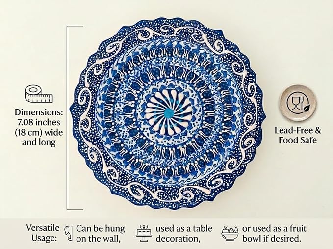 Turkish Decorative Plate Handmade Ceramic Ornament for Home&Office Wall Decor