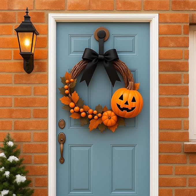 2 Pack Wreath Hangers for Front Door, Door Wreath Hanger on Glass, Window & Smooth Surfaces, Holiday Decoration Hook for Christmas, Thanksgiving, Halloween