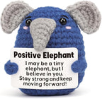 Mini Funny Crochet Elephant Gifts,Cute Handmade Inspirational Gifts for Men, Women, Teens, Friends, Coworkers, Funny Desk Decor for Birthday, Graduation, Office