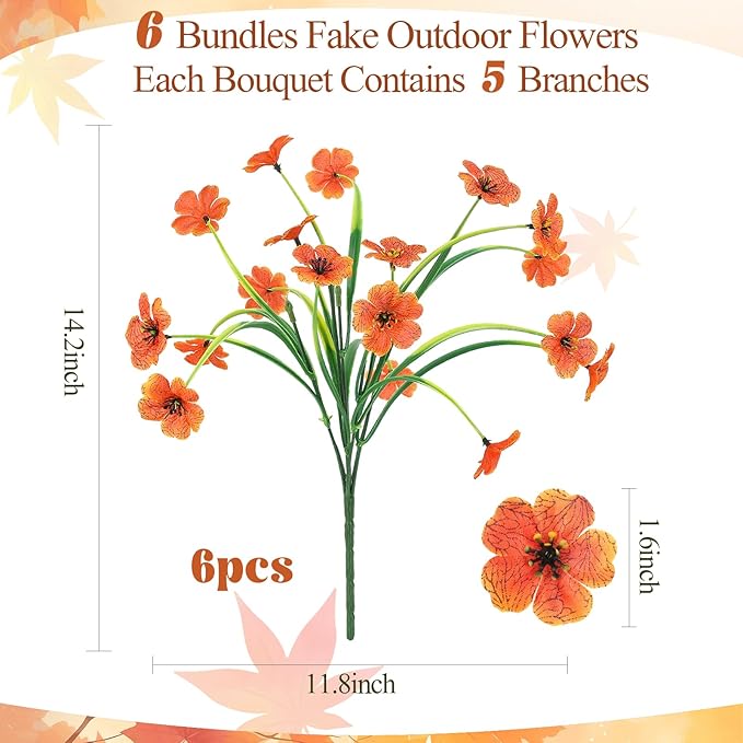 MACTING Artificial Fall Flowers for Outdoors 6 Bundles Faux Mums Outdoor Plants Fake Silk Flowers UV Resistant No Fade for Planters Front Door Porch Patio Home Indoor Outside Autumn Thanksgiving Decor