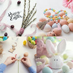 Easter Spring Wood Beaded Garland with Tassels and Bunny Tag Farmhouse Wooden Beads for Tiered Tray Decorations Holiday Country Rustic Prayer Boho Beads Rae Dunn Shelf Décor (Easter Bunny Pink)