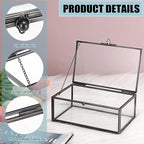 Hipiwe Vintage Glass Keepsake Box - Rectangle Jewelry Display Organizer with Lidded Box for Home Decor and Storage of Trinket Rings, Bracelet - Black, Small