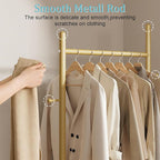 Nianerfaya Coat Hanger Stand with 2 Hooks, Standing Garment Storage for Indoor - Coat Tree for Hanging Clothes for Bedroom - 25.6" Wide Heavy Duty Clothe Rack Metal Clothing Hanger Rack (Gold)