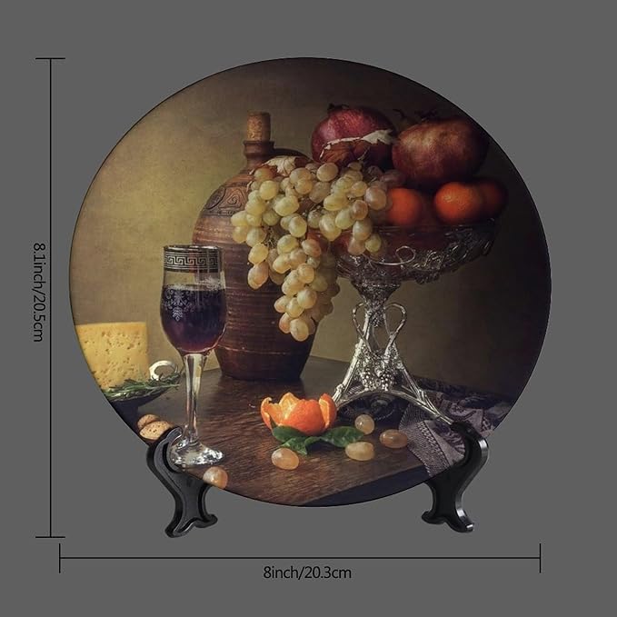 Decorative Plate Holder, 8 Inch, Cheese Grape Pomegranate Orange Garnish Round Display Plate, Home Wobble-Plate with Display Stand, for Home Kitchen Bedroom Decorative Ornaments
