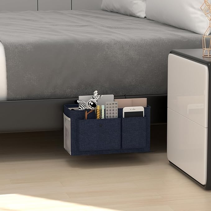 Edudif Bedside Caddy Bedside Organizer with Fixed Straps & Water Bottle Holder, Bunk Bed Caddy ideal for Home, Dorm, Hospital, Crib, Versatile Bedside Storage Solution